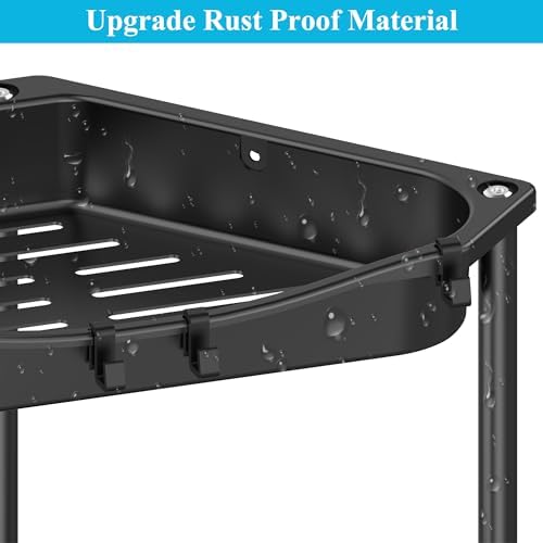 HuggieGems Metal Floor Standing Corner Shower Caddy, Jet Black, 4 Tier - Image 4