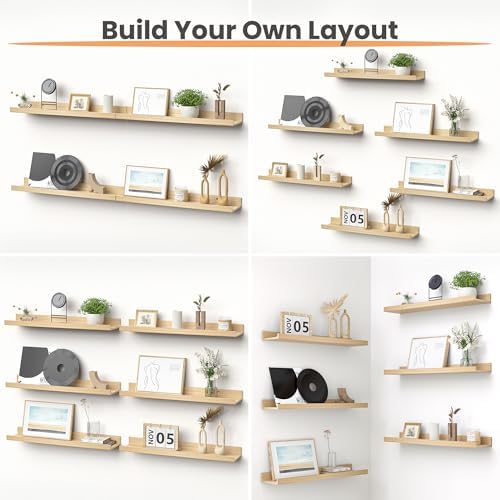 upsimples Floating Shelves for Wall Decor Storage, Natural, 6Pcs, 23.6'' - Image 4