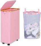 IEGrow Laundry Hamper with Wheels, 74L Laundry Basket with Bag,Pink by iEGrow