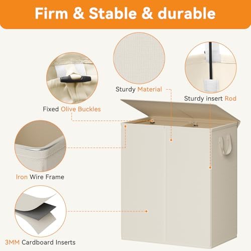 Chrislley Double Laundry Hamper with Lid, 160L Laundry Basket 2 Section - Image 3