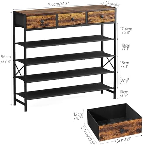 5 Tier Shoe Rack with 3 Drawers Rustic Brown - Image 3