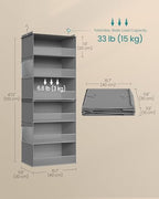 SONGMICS Widended Hanging Closet Organizer and Storage, 6-Tier, Separable | Foldable,Fabric Storage Shelf with 4 Side Pockets, Metal Hooks and Bamboo Inserts, Dove Gray, TINA Collection URCH007G01 - Image 2