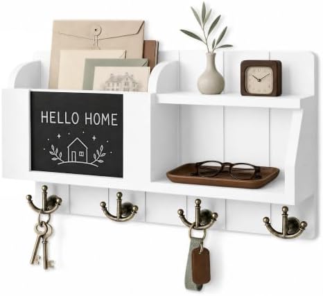Rebee Vision Key Holder Wall Mount with Mail Organizer for Entryway, White by REBEEVISION