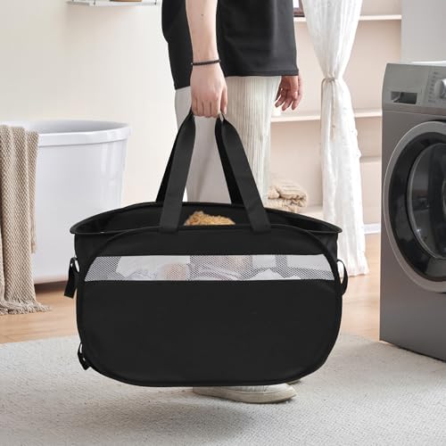 Collapsible Tear Proof Laundry Baskets with Dual Handles, Black - Image 4