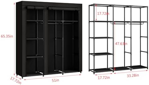 SORCEDAS Portable Closet Wardrobe with Hanging Rods Shelves Clothes Storage - Image 5