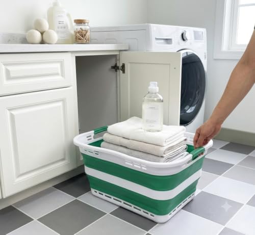 SAMMART 42L (11 Gallon) Collapsible Plastic Storage Basket - Foldable Pop Up Storage Container/Hamper - Portable Laundry Organizer - Space Saving (White/Winter Green, 42L (Style A)) - Image 3
