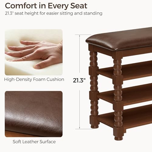 Homleke 39.4" Wide Solid Wood Shoe Rack Bench with Classic Turned Ball Legs - Image 6