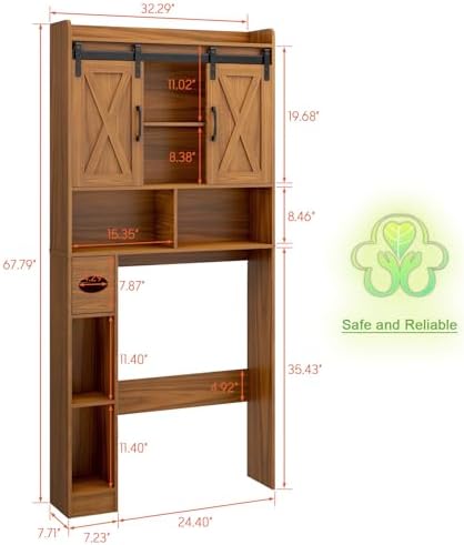 Vabches Over The Toilet Storage Cabinet with Sliding Doors, Caramel - Image 2