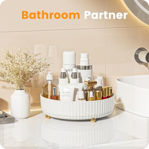 A-LuGei 【360° Rotating】 11" Perfume Organizer, Vanity Organizer, 【Minimalist Chic】 Lazy Susan, Bathroom Organizers and Storage, Makeup Organizer for Skincare Cosmetic Holder 【Elegant White】 - Image 3