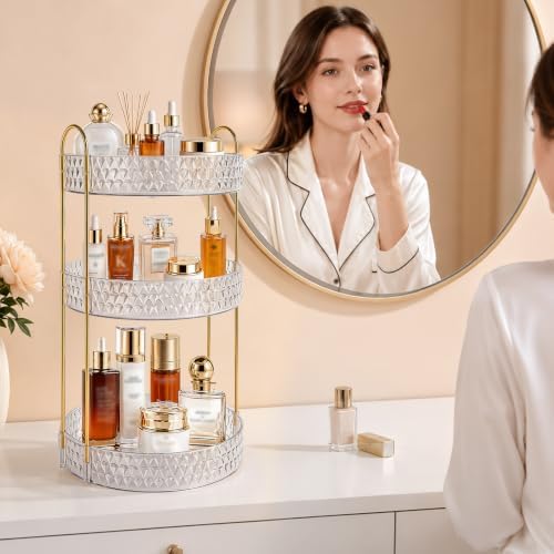 Large Capacity Rotating Makeup Organizer Perfume Stand Holder, 3 Tier Clear - Image 4