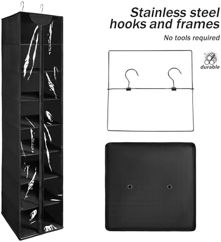Libeder Hanging Closet Organizer, 8-Shelf Wardrobe Clothes Storage Organizer with Zipper,Hanging Shelves for Sweater,Shoes,Purse,Hats,Black - Image 6