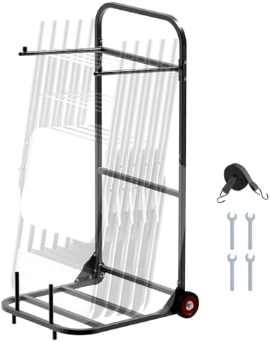 VEVOR Folding Chair Rack, 100 LBS Capacity, Heavy-Duty Chair Cart for Hanging 10 Chairs, Multi-Function Metal Chair Storage Dolly with Rubber Wheels, Push-Style Chair Holder, Matte Black by VEVOR