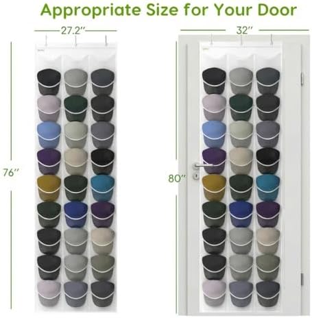 Baseball Hat Rack, 24 Pocket Over-The-Door Hat Organizer with Clear Deep Pockets to Display Baseball Caps Collection, Complete with 3 Over Door Hooks (White, 30 Pockets) - Image 5