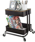 Melody House 2-Tier Metal Utility Rolling Cart Storage Organizer with Cover Board Mobile Trolley Sofa Side Table with Wheels for Office Home Kitchen Organization Black by MelodyHouse