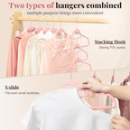 Velvet Hangers 50 Pack, S-Shaped and Stackable Felt Hanger(Pink) - Image 2