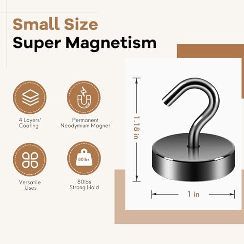 Neosmuk Magnetic Hooks Steel Tube Design for Cruise,80lb+ Gunmetal,10 Pack - Image 5