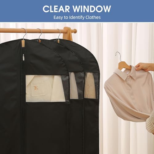 Suit Bags for Closet Storage, 43'' Garment Bags for Hanging Clothes, Suit Garment Bag, Black Suit Cover Bags with Clear Window for Coats, Jackets, Shirts（2 Packs） - Image 2