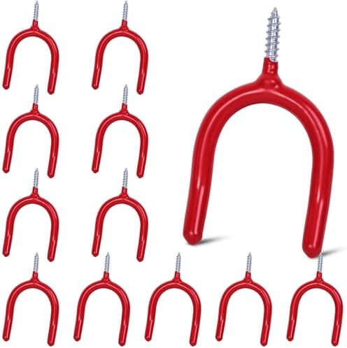 12 Pack Garage Storage System Steel U Hooks with Anti-Slip Coating Home Improvement and Organization Screw in Hooks Easy Wall Mounting Heavy Duty Bike and Ladder (Red, 12 Pack) by LianRippleLian