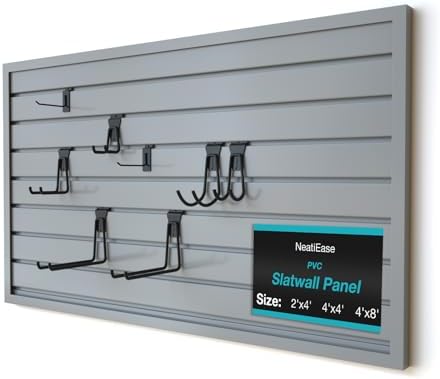 NeatiEase 2 x 4ft Slatwall Panel Wall Storage Systems, Slat Wall Paneling Garage Wall Organizer, Heavy Duty Wall Mounted PVC Wall Rack (Gray) by NeatiEase