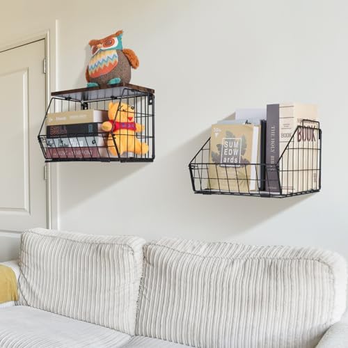 Wawocs 2 Tier Stackable Wall Mounted Hanging Basket, Fruit Basket for Kitchen Counter, Storage Bin with Wood Lid, Onion Storage, Fruit and Vegetable Storage, Countertop Organizer - Image 5