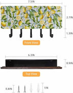 Lemon Key Holder Wall Mount,Country Yellow Fruit Blue Plaid Green Leaf Black Hanging Mail Organizer with 5 Key Hooks Wall Decorative,Adhesive Key Rack with Shelf for Hallway Kitchen Entryway Decor - Image 3