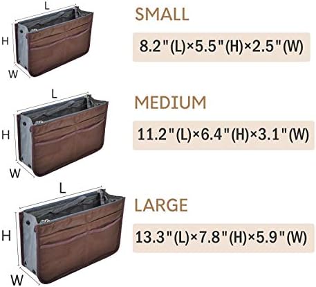 Vercord Purse Organizer Insert for Handbags Bag Organizers Inside Tote Pocketbook Women Nurse Nylon 13 Pockets Coffee Small - Image 3