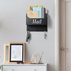 DRASTAR Mail Organizer Wall Mounted, Wooden Mail Sorter & Key Holder for Wall, Hanging Mail Organizer, Black Mail Basket for Home Office - Image 2