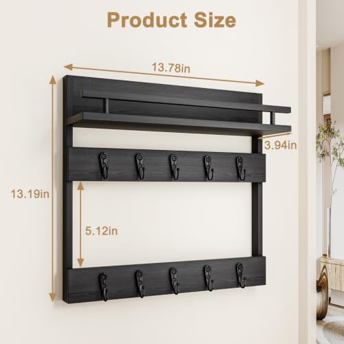 Two-Tier Wall Key Holder with Shelf,Wooden Key Holder Wall Mount - Image 6