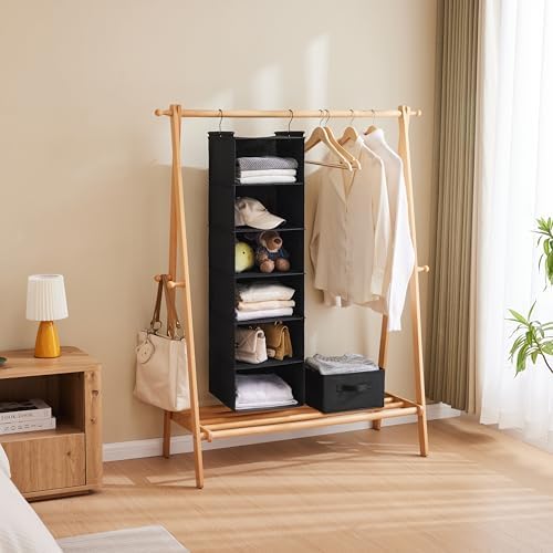 MAX Houser 2 Pack 6 Tier Hanging Closet Organizer with 2 Hooks, Black | foldable lightweight fabric closet storage, space-saving design for Bedroom, Closet Hanging Shelf for Storage - Image 5