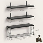 Floating Bathroom Shelves Wall Mounted - Wooden Shelf Set of 3 for Over Toilet Storage & Modern Bathroom Decor - Perfect Wall Shelving Organizer for Apartments RVs Powder Rooms Restroom - Black - Image 3