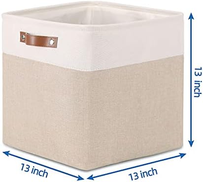 Temary Cube Storage Bins 13x13 Fabric Storage Cubes Baskets Set Of 4 Cloth Baskets for Shelf, Large Bin Empty Basket for Organizing, Shelf Basket (White&Khaki) - Image 2
