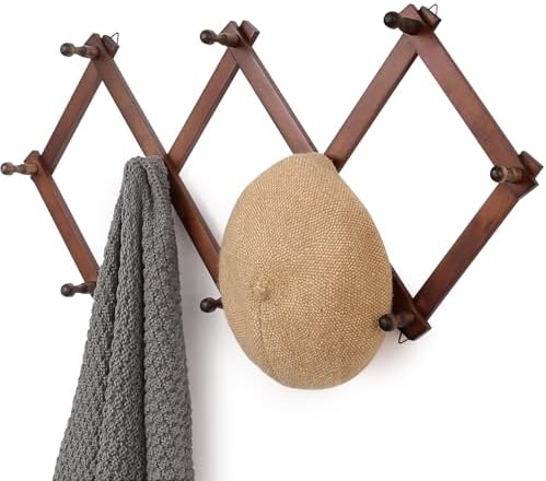 SCUNDA Wall Rack with 10 Hooks, Wooden Wall Expandable Coat Rack for Coat, Hats, Baseball Caps, Coffee Mug, Jewelry(Brown) by SCUNDAHOME