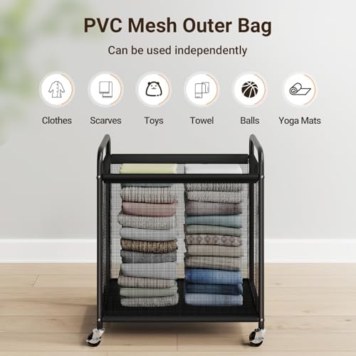 ELYKEN Laundry Hamper 2 Section, 100L Rolling Laundry Sorter with Wheels - Image 7