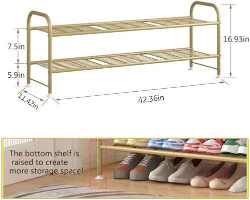 LINZINAR 2 Tier Long Shoe Rack for Closet Metal Shoe Organizer for Entryway - Image 3