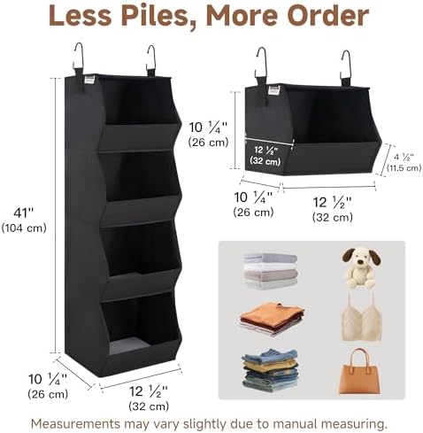 StorageWorks Basics Hanging Closet Organizer, Foldable Storage Organizer | 4-Shelf Wide Trapezoid Closet Shelves with Reinforced Anti-Sagging Support for Sweaters, Hoodies and Handbags, Black - Image 3