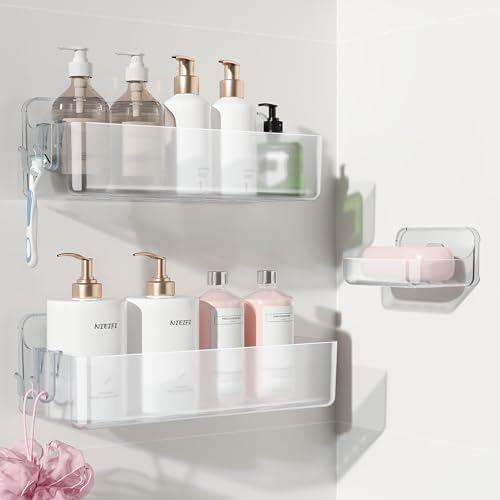 Nieifi Adhesive Shower Shelves, Clear, 3 Pieces by Nieifi