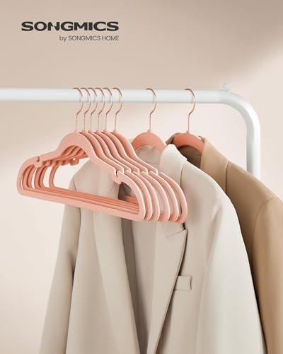 SONGMICS Velvet Hangers 100 Pack, Non-Slip Suit Hangers, Space-Saving | Clothes Hangers with Shoulder Notches, Pants Bar, 360° Swivel Hook, for Closet, Jelly Pink - Image 2