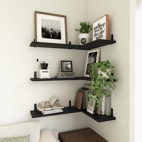 WOPITUES Floating Shelves Set of 6 for Wall Decor & Storage, Black - Image 5