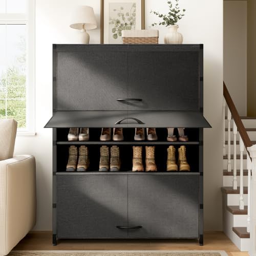 3-Door 7-Tier Shoe Cabinet, 21-28 Pairs Black Grey - Image 6
