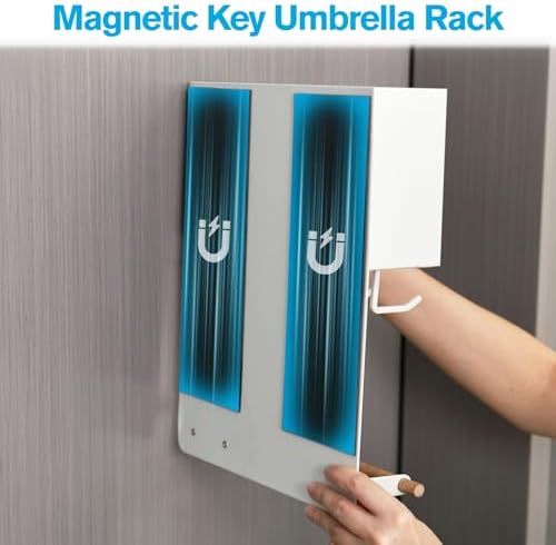 Magnetic Key Holder & Umbrella Holder for Wall, Multi-Functional Entryway Shelf for Tissues. Sturdy Hooks for Keys, Bags. Space Saving Organizer for Apartment, Dorm Room (White) - Image 2