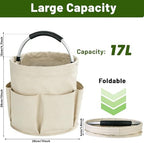 17L Foldable Cleaning Caddy with Handle - Portable Oxford Fabric Storage Bucket, Organiser for Cleaning Supplies, Toiletries, Home, Garden, Picnic & Beach (Beige) - Image 2