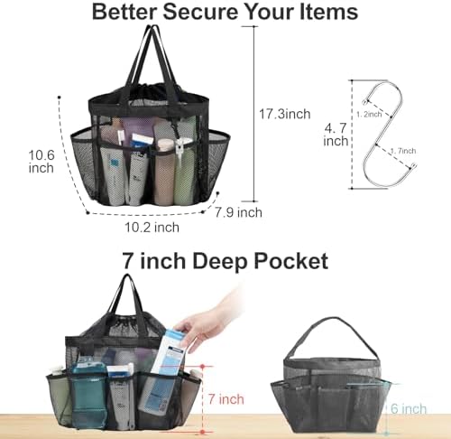 Mesh Shower Caddy Portable with Drawstring - 2-Handle Shower Bag for Dorm - Image 5