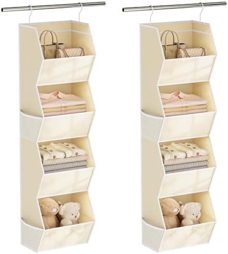 4 Shelf Hanging Closet Organizer Closet Storage for Wardrobe 2 Packs Beige | Hanging Storage Organizer for Closet Organizers and Storage, Hanging Clothes Organizer for Closet Organizer Closet Shelves by Wawocs
