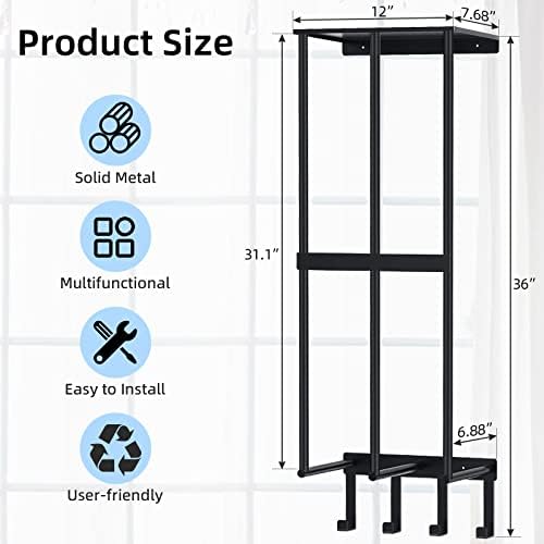 Camping Chair Wall Storage for Garage, Metal Camping Chair Storage Rack Wall Holder, Floating Shelf, 4 Hooks, Stainless Steel, Beach Chair Rack, Umbrella Holder, Garage Chair Organizer, Matte Black - Image 2