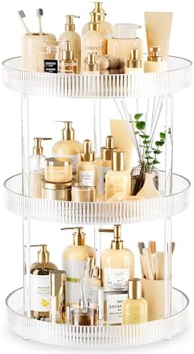 3-Tier Lazy Susan Bathroom Countertop Organizer, 360° Clear Rotating Storage Tray, Cosmetics and Perfume Organizer, Spinning Storage Tray Vanity Organizer Shelf for Bathroom Cabinet, Kitchen(Medium) by Acina