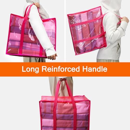 Vieshful Pink 90L Clear Clothes Storage Bag with Zipper 3 Pack - Image 4