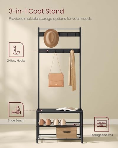 VASAGLE Coat Rack, Hall Tree with Shoe Storage Bench, 3-in-1, Steel Frame - Image 3