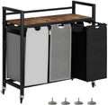SwaaVee Laundry Sorter, Laundry Hamper 3 Section, 3×11.4Gal, Metal Frame Rolling Laundry Basket with Wooden Top Shelf, Pull out and Removable Laundry Bags, 3 Bags-Black Grey White by SwaaVeeYourBestOrganizingHelper