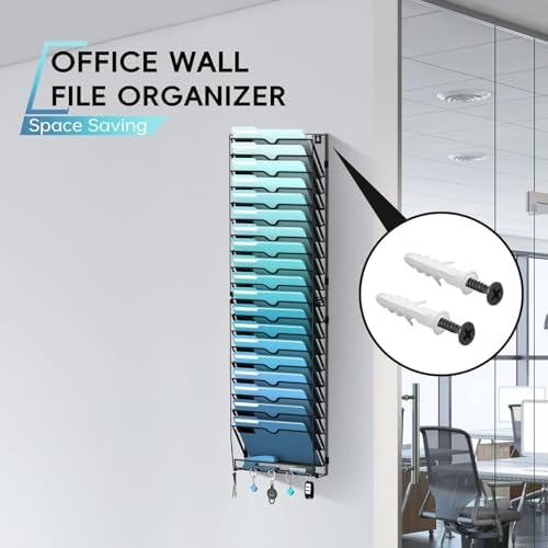 20-Tier Wall File Organizer and Mail Organizer with 5 Hooks, Black - Image 4