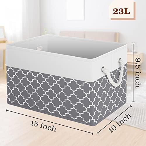 Fab totes Storage Bins 8-Pack, Foldable Storage Baskets for Organizing Toys, Books, Shelves, Closet, Large Storage Box with Rope Handles, Sturdy Organizer Bins,Clover Grey - Image 2